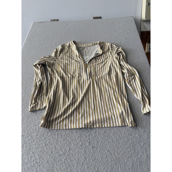 MICHAEL Michael Kors Tops - Michael Michael Kors Shirt Womens Large White Chain 1/2 Zip Long Sleeve Tunic